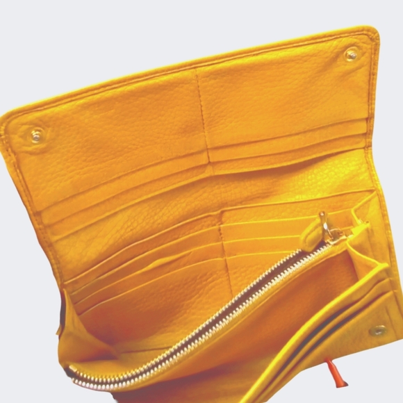 PRADA Mustard Yellow Pebbled Leather Bi Fold Wallet - Picture 4 of 11
